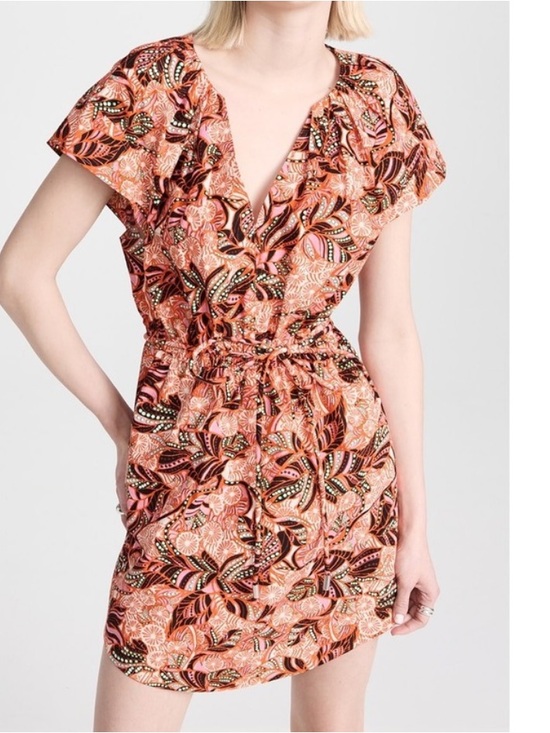 A.L.C. Dresses & Skirts - A.L.C. Alice dress orange-Pink Print V-Neck Drawstring Mini Dress size 4